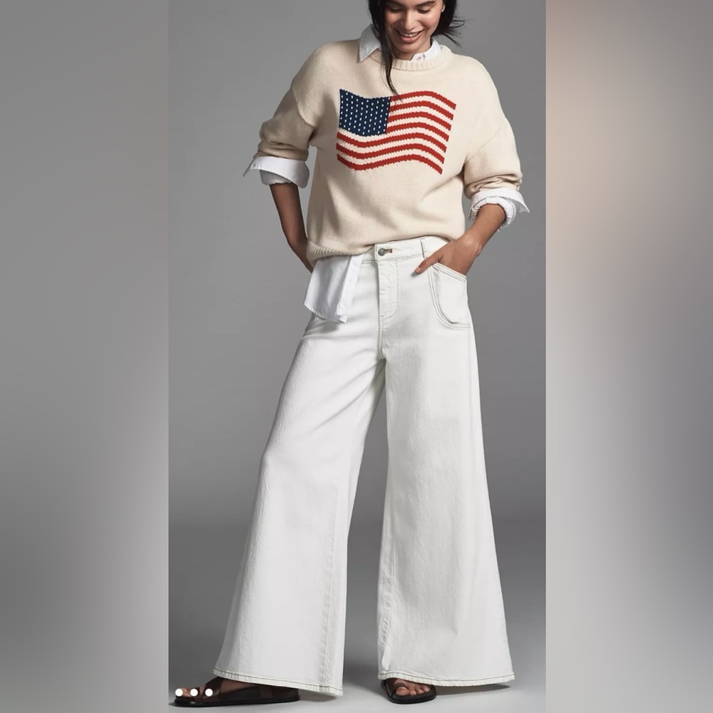 ANTHROPOLOGIE PILCRO HIGH-RISE WIDE-LEFT JEANS SIZE 27 COLOR WHITE NWT